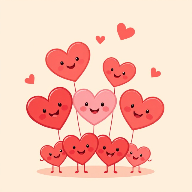 Playful illustration of a happy family of cartoon hearts