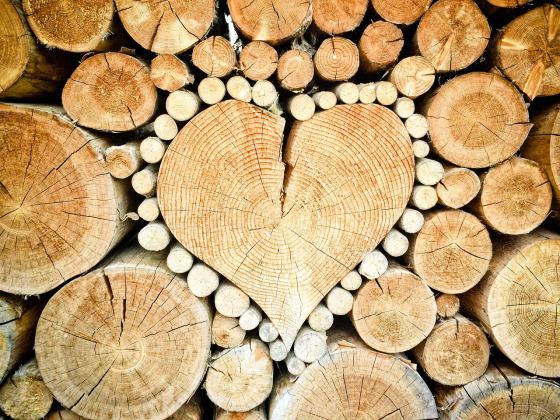 Firewood stacked into the shape of a heart